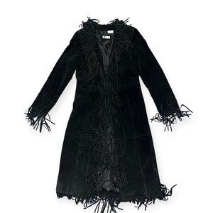 Blucid 100% Pig Split Black Leather Long Fashion Coat Small